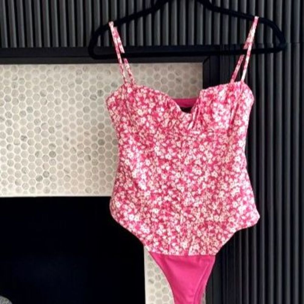 ZARA Pink Floral Bustier Corset Bodysuit Barbiecore Coquette Medium